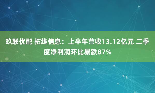 玖联优配 拓维信息:上半年营收13.12亿元 二季度净利润环比暴跌87%